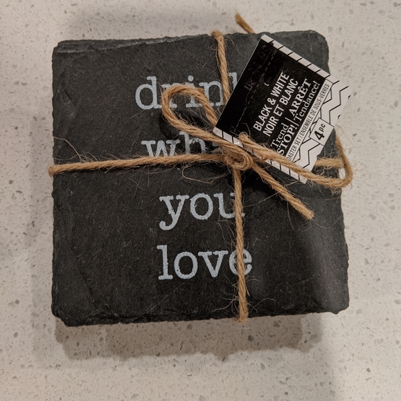Trend Stop Other - Black and white ceramic coasters